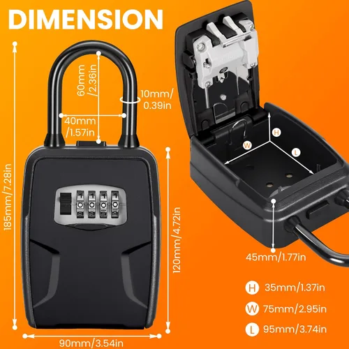 Miniatura 2 de Fayleeko Caja de bloqueo de llave portátil, caja de bloqueo montada en la pared para llave de casa, llaves de automóvil, capacidad de 6 llaves