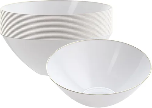 Miniatura 19 de Restaurantware -Moderna - Cuencos de plástico de 6 onzas, 20 cuencos de ensalada desechables duraderos - Con borde dorado, resistente, cuenco