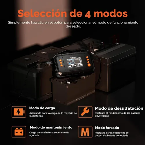 Miniatura 3 de WAVLINK Cargador de batería inteligente de 280 W, máx. Cargador de goteo de 20 A con pantalla LCD, para baterías de plomo-ácido/litio/lifepo4