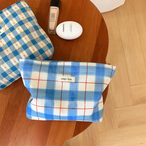 Miniatura 3 de Wudygirl Bolsa de maquillaje de lona para mujer, organizador estético de maquillaje, bolsa de maquillaje de viaje, bolsa de aseo para bolso, bolsa