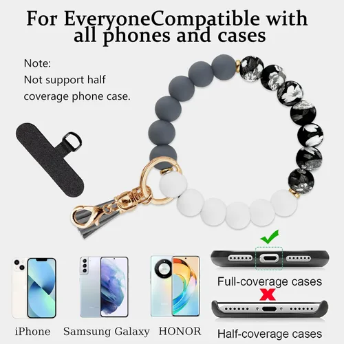 Miniatura 6 de Correa de muñeca de teléfono con cuentas de silicona, pulsera para teléfono con lengüeta de sujeción, pulsera manos libres para iPhone (negro)