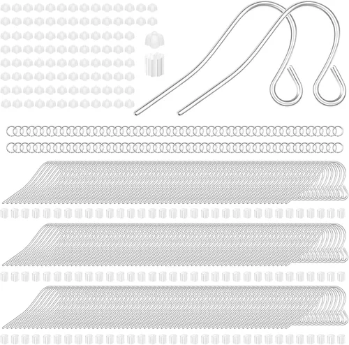 Miniatura 11 de 160 unidades/80 pares de ganchos para aretes chapados en oro de 14 quilates, hipoalergénicos, ganchos de pez con 100 piezas de silicona transparente