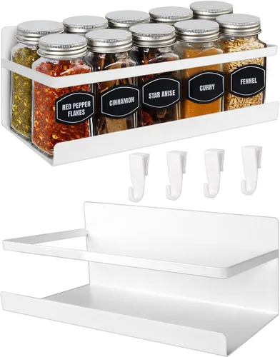 Estante magnético para especias para refrigerador, paquete de 2 estantes magnéticos para frascos de especias, estantes magnéticos, soporte para