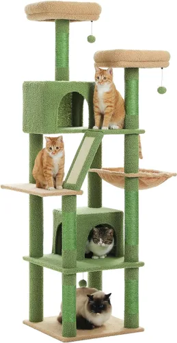Miniatura 17 de PEQULTI Árbol para gatos de interior de 71 pulgadas con hamaca grande, torre alta para gatos grandes con condominio para 2 gatos, 2 perchas