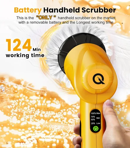 Miniatura 4 de qimedo Battery Electric Spin Scrubber Q4, Handheld Scrubber for Cleaning with Display, Power Dish Scrubber with 5 Heads, Shower Cordless Cleaning