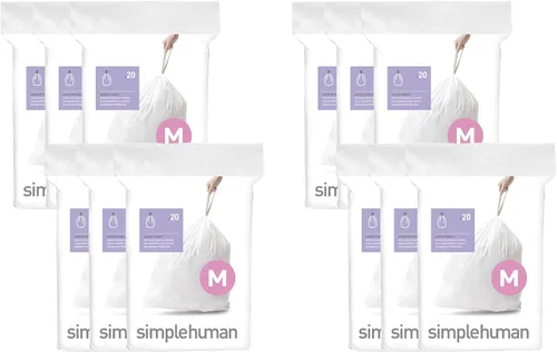 Miniatura 7 de simplehuman Code M - 100 forros de ajuste personalizado, bolsas de basura de cocina con cordón, dispensador uno por uno sin desorden, extra grueso