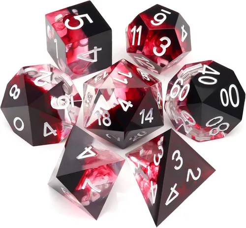 Miniatura 10 de Haxtec Juego de dados brillantes de borde afilado, dados DND de resina hechos a mano con inclusión de Mylar iridiscente, mezcla de color morado Azul