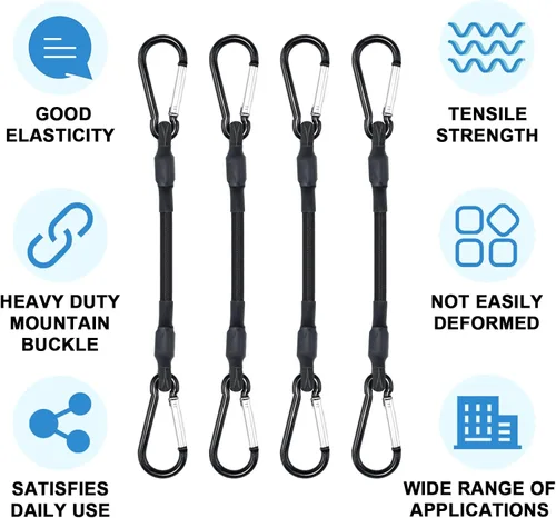 Miniatura 4 de SDTC Tech Mini cuerdas elásticas cortas de 8 pulgadas con ganchos de mosquetón, correas elásticas resistentes para tiendas de campaña, bicicleta