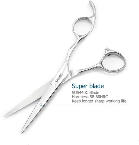 Miniatura 3 de Tijeras profesionales para el cabello de 5.5 pulgadas, tijeras de corte de pelo de peluquería 440C, tijeras de pelo con agujero ciego borde convexo