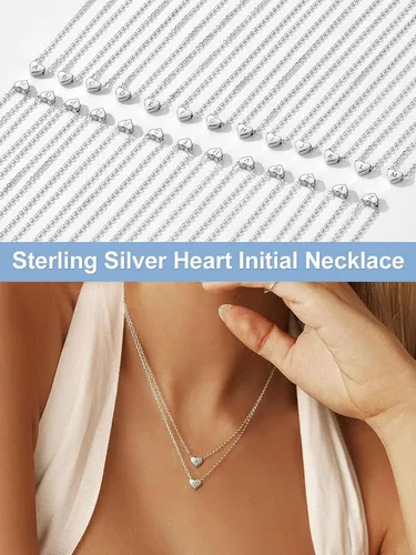 Miniatura 8 de SILVERCUTE Pequeños collares con inicial de plata de ley 925 con dije de letra A-Z para mujeres y niñas, gargantilla de corazón de 16 pulgadas + 2