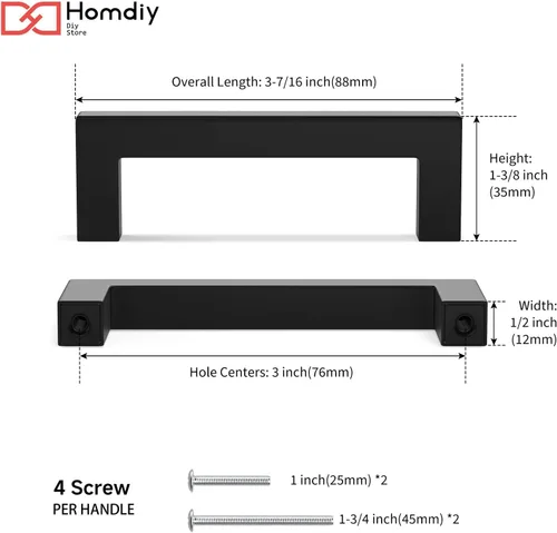 Miniatura 6 de homdiy Paquete de 1 tirador de gabinete negro mate de 3 pulgadas, manijas de cajón de acero inoxidable, manijas de cajón de acero inoxidable