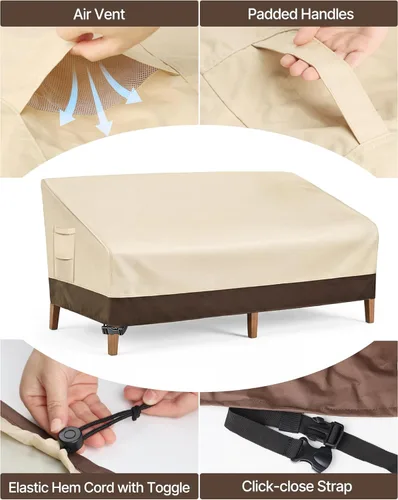 Miniatura 4 de Vailge Funda para Sofá de Patio de Servicio Pesado, 100% Impermeable Funda para Sofá de Exterior de 3 Plazas, Fundas para Muebles de Jardín y Patio