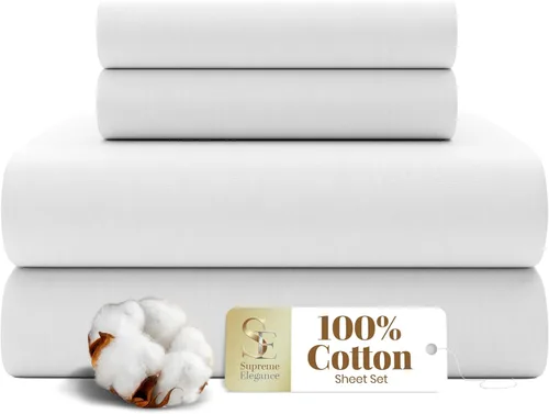 Miniatura 15 de SUPREME ELEGANCE Juego de sábanas de cama individual 100% algodón - Blanco ártico, ropa de cama de percal de 3 piezas, sábanas transpirables frescas