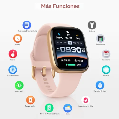 Miniatura 8 de Reloj inteligente para mujer, responder/hacer llamadas, reloj inteligente AMOLED de 1.85 pulgadas con pantalla siempre encendida para iPhone y Rosa