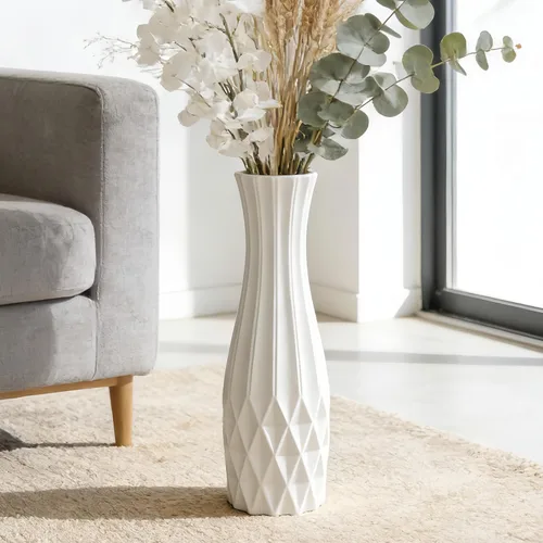 Florero alto de cerámica de 17.7 pulgadas, florero grande blanco para sala de estar, decoración moderna del hogar, oficina, dormitorio, cocina,