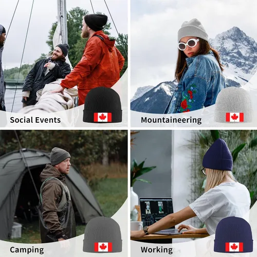 Miniatura 9 de Gorro de punto holgado con diseño de calavera y diseño de bandera canadiense, gorro de invierno