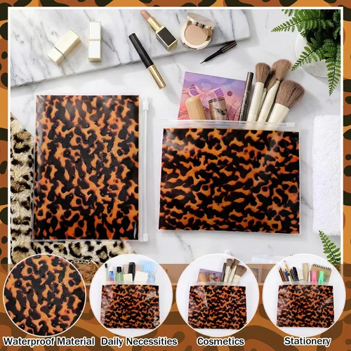 Miniatura 5 de Abbylike Bolsas de maquillaje de leopardo a granel bolsas de cosméticos de plástico para mujer, bolsas de maquillaje de guepardo con cremallera
