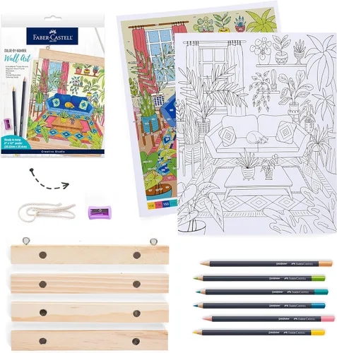Faber-Castell Colorear por números Arte de la pared: habitación de plantas, artes y manualidades para adultos, lápices de colores para colorear para