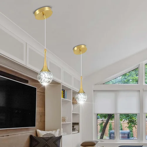Miniatura 4 de Lámpara colgante Flashing God de oro con 1 luz en forma de lágrima y cristal, lámpara colgante integrada con burbuja de cristal para isla de cocina