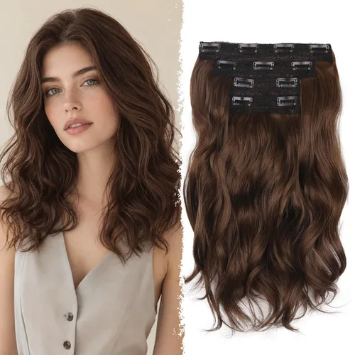 Miniatura 34 de Extensiones de cabello con clip, extensiones de cabello sintético ondulado de 14 pulgadas con clip (color: 22H10#)