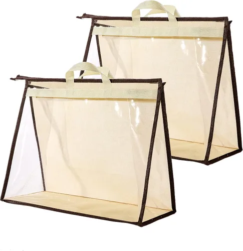 Miniatura 14 de Bolsas de Almacenamiento Transparentes para Bolsos Organizador de Armario, Bolsa de Almacenamiento Colgante con Cremallera para Bolsos, M Beige