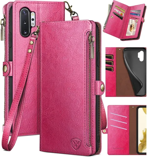 XcaseBar Funda tipo cartera para Samsung Galaxy Note 10 Plus con cremallera y tarjetero de crédito con bloqueo RFID, funda de piel sintética con