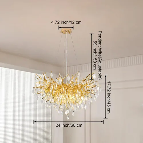 Miniatura 3 de Candelabro de cristal para comedor, lámpara moderna de 24 pulgadas para sala de estar, candelabros de rama de árbol dorado con 8 luces, lámpara