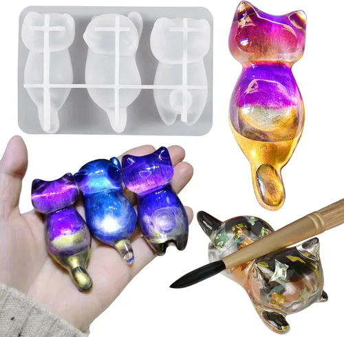 Wehous Molde de silicona para gatos, moldes de resina epoxi 3D para llavero, molde para colgante de joyería, moldes con forma de gatito, moldes para