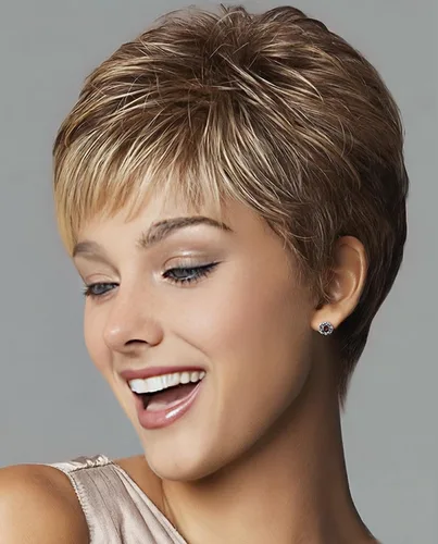 Miniatura 8 de SEVENCOLORS Pelucas cortas de cabello sintético con flequillo lateral y rubio mezclado para mujeres blancas, longitud al hombro, pelucas de cabello