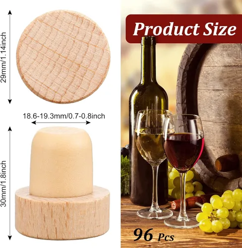 Miniatura 2 de Yalikop 96 Piezas de Tapones de Corcho en Forma de T Reutilizables de Madera y Goma para Botellas de Vino y Cerveza