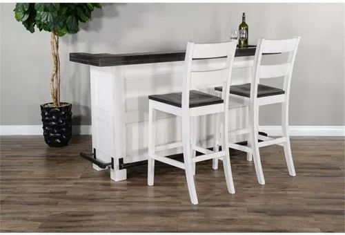 Miniatura 4 de Pemberly Row - Unidad de barra de madera estilo granja de 78" con pasamanos, estantes ajustables, estante para vinos removible, almacenamiento