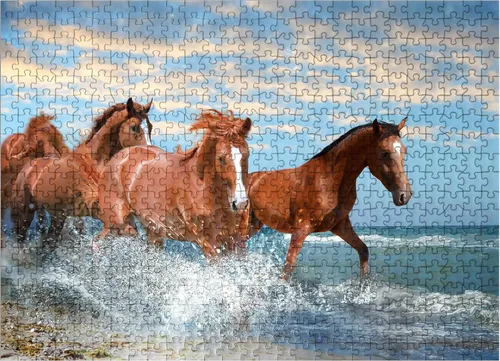 Miniatura 8 de MyPuzzle Beautiful Horses Running Through The Sea On A Beach - Rompecabezas prémium de 100 piezas para adultos