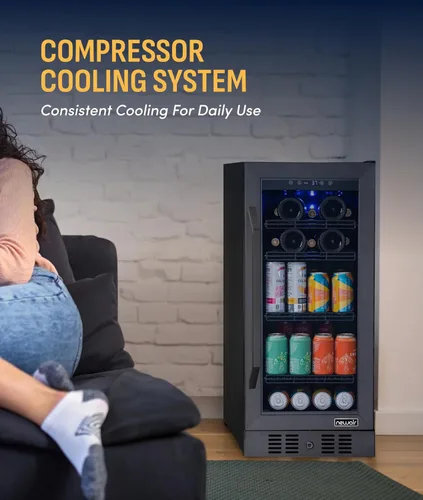 Miniatura 6 de NewAir Refrigerador de bebidas y vino de zona única de 15 pulgadas, refrigerador de bebidas y vino para 33 botellas/80 latas, mini refrigerador