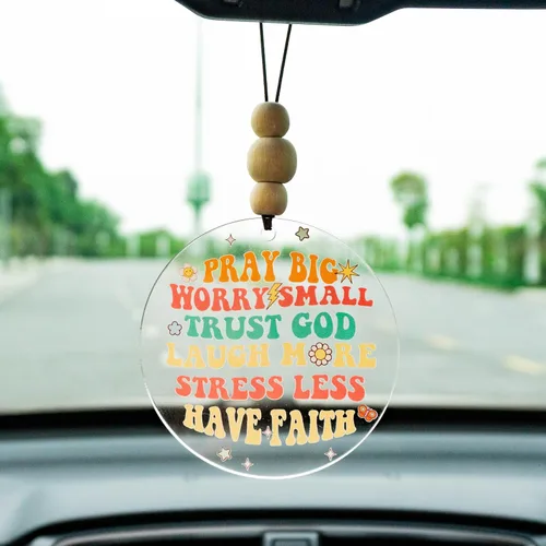 Talataca Adorno plano 2D cristiano para automóvil y cuentas de madera, citas inspiradoras con cuentas, accesorios para espejo retrovisor, colgante 37