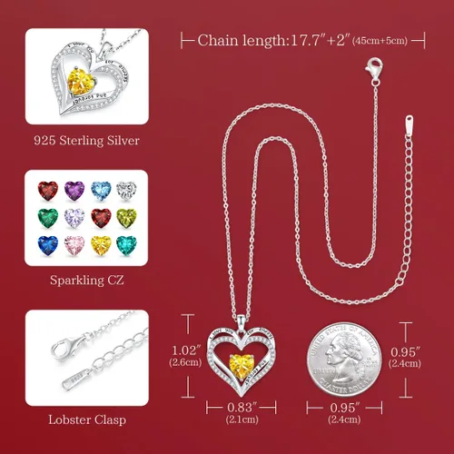 Miniatura 77 de CDE Collares de piedra natal para mujer, plata de ley 925, collar con colgante de corazón para siempre, Navidad, cumpleaños, aniversario, día de San