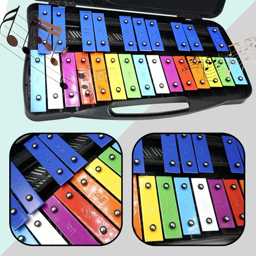 Miniatura 5 de Soulmate Xilófono Glockenspiel de 25 notas para niños, juguete musical colorido con teclas de metal, instrumento xilófono profesional con estuche