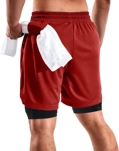 Miniatura 2 de FIONECA 2 in 1 Mens Shorts Casual 2 Pack, Running Gym Shorts for Men 7 Inch, Workout Shorts Men with Pockets &Towel Loop