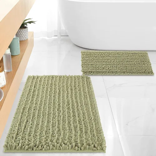 Miniatura 20 de FLOLEOPA Alfombras de Baño de Chenille de Lujo Color Beige Juego de Tapetes de Baño, Extra Suaves y Absorbentes Alfombras de Baño Antideslizantes