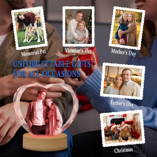 Miniatura 6 de Foto de Cristal 3D Personalizada, Marco de Fotos de Vidrio Grabado con Láser Personalizado, Grandes Regalos de Aniversario, Cumpleaños, Navidad
