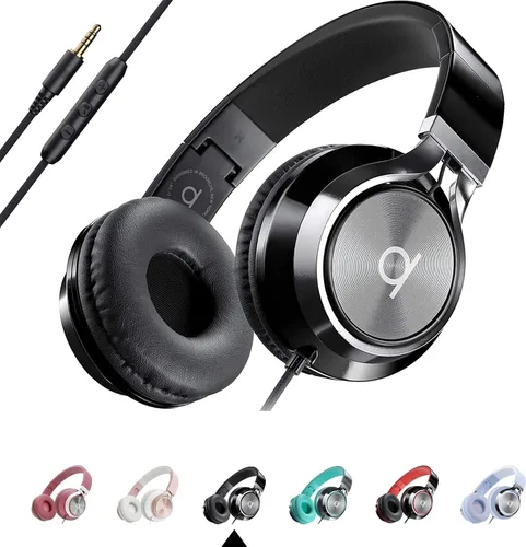 Artix CL750 audífonos plegables con aislamiento de sonido, supraaurales, con cable, con micrófono y control de volumen, audífonos estéreo con