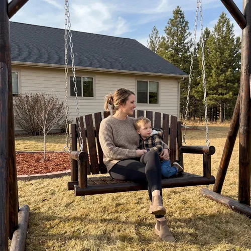 Miniatura 2 de 3.5 FT Rustic Log Wooden Porch Swing, Heavy-Duty 900 LBS, Outdoor Hanging Bench for Patio, Garden, Yard – Solid Fir Wood, Handcrafted