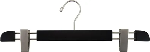 Miniatura 8 de Elegante colgador de madera con perfil bajo y clips ajustables extragrandes, perchas para pantalones o faldas con gancho giratorio cromado de 360