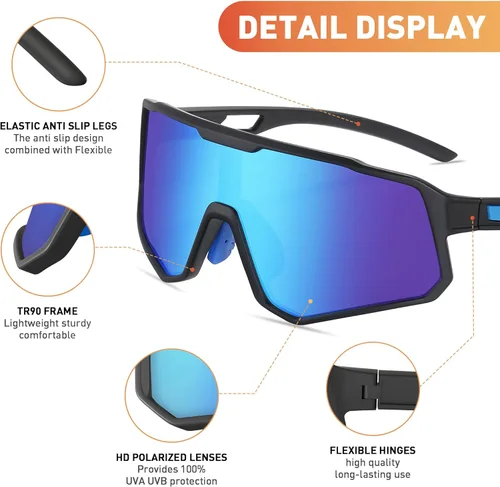 Miniatura 3 de Gafas de sol de ciclismo para hombres y mujeres, gafas de sol deportivas polarizadas con protección UV para ciclismo, correr, béisbol