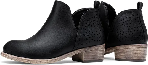 Miniatura 6 de VEPOSE botas al tobillo para mujer con tacón bajo y grueso, con perforaciones, botas de vaquero