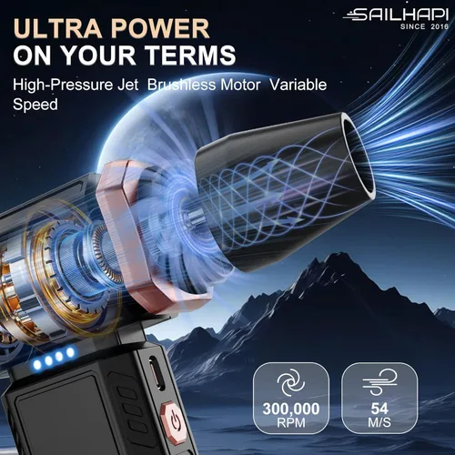 Miniatura 3 de Plumero de aire comprimido 300000RPM, soplador inalámbrico de alta velocidad para peluquero con velocidad variable, soplador de polvo eléctrico