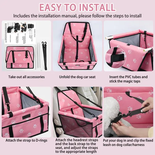Miniatura 7 de Asiento de coche para perro plegable, asiento elevador de coche para perros impermeable transpirable Oxford, bolsa de viaje para perros pequeños a
