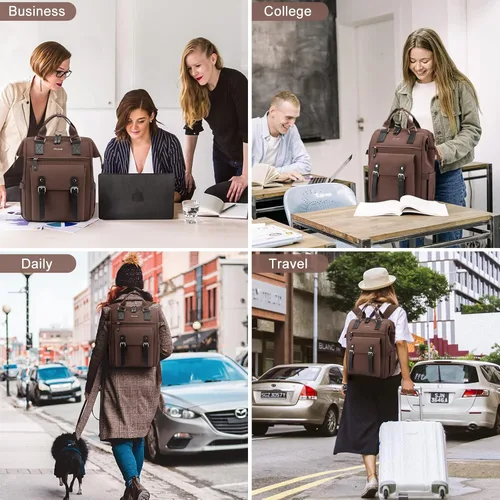 Miniatura 4 de LOVEVOOK - Mochila para laptop, para viaje de trabajo, bolso de enfermera, profesor, médico, viajero, para computadora de negocios, mochila Marrón