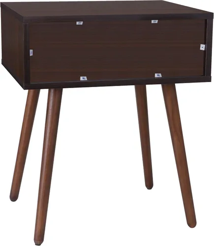 Miniatura 5 de SUPER DEAL Mesa auxiliar moderna de mediados de siglo con cajón, mesa pequeña con patas de madera, cajón deslizante y mango sonriente para espacio