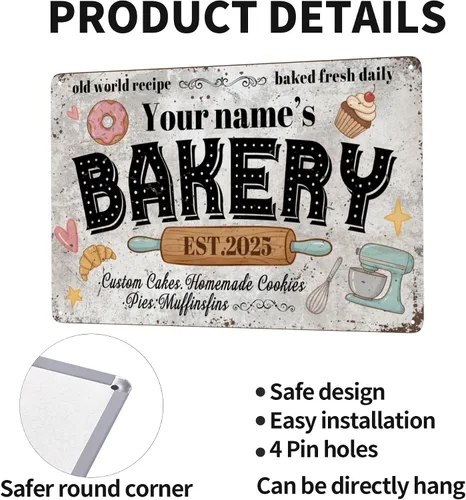 Miniatura 3 de Letrero de metal personalizado para panadería, panadería, panadería, decoración de pan fresco, tartas rústicas diarias, decoración de tartas, placa