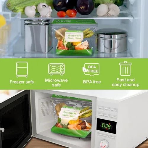 Miniatura 3 de 50 bolsas de vapor para microondas de 8.8 x 5.8 pulgadas para cocinar y cocinar al vapor, bolsas desechables de vapor de alimentos para verduras